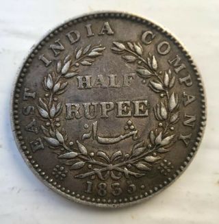 India 1835 British East India Company King William Iiii 1/2 Rupee Silver Coin