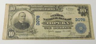 1902pb $10 Central National Reserve Bank Of Topeka,  Kansas - Ch 3078
