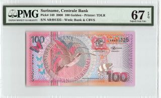Suriname 2000 P - 149 Pmg Gem Unc 67 Epq 100 Gulden