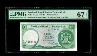Scotland | 1986 | 1 Pound | Royal Bank Of Scotland | P 341aa | Pmg 67 Epq