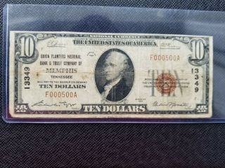 1929 $10 National Banknote Ch 13349 Memphis Tn Low Serial & Binary Fancy