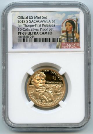 2018 S Sacagawea Dollar $1 Jim Thorpe Proof Ngc Pf 69 First Releases 4816848 - 044