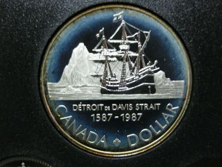 1987 400th Anniversary Of The Detroit De Davis Strait Canadian Silver Coin Toned