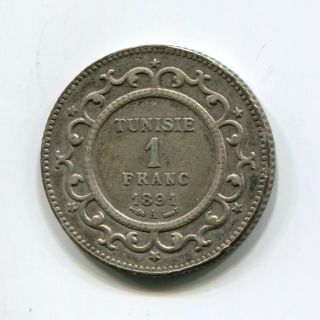 Tunisia Silver 1 Franc 1891 Ah1308 Km - 224 Xf - Au Tunisie