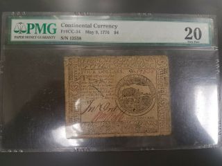 US Continental Currency $4 bill May 9,  1776 PMG Graded 20 (Very Fine) 5