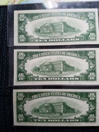 (3) CONSECUTIVE 1934 - D $10 FRN FEDERAL RESERVE NOTES CLEVELAND,  OH,  UNC 2