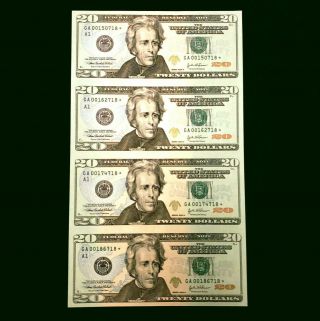 2004 A United States $20 Twenty Dollar Uncut Sheet Of 4 Star Notes Hst206718
