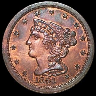 1854 Braided Hair Half Cent Appears Uncirculated Ms Bu Philadelphia Copper Coin