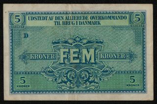 Denmark (pm03) 5 Kroner Nd (1945) Vf/vf,  Allierede Overkommando