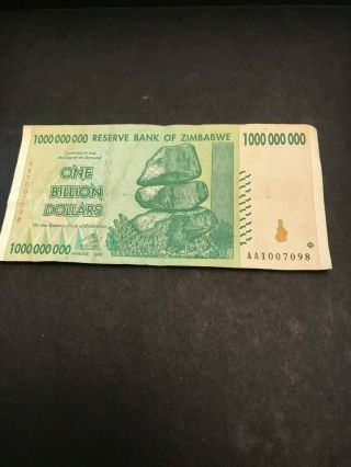 1 Billion Dollars One Bank Note Reserve Bank Of Zimbabwe - 100 Authentic & Real
