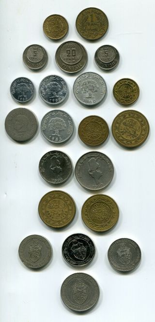 Tunisia 50c - 1 - 5 - 20 Francs & 1 - 2 - 5 - 10 - 20 - 100 Milliemes 1/2,  1 Dinar 1945 - 2013 (21)