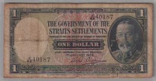 561 - 0085 Straits Settlement | Kgv Government,  1 Dollar,  1935,  Pick 16b,  Fine