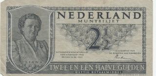 Nederland Muntbiljet 2 1/2 Gulden 1943 - 45,  Juliana Netherlands Banknote