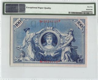 Germany,  Reichsbanknote 1908 P - 33a PMG Gem UNC 65 EPQ 100 Mark (Red S/N) 2