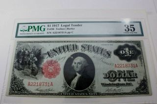 One United States 1917 One Dollar Note In Pmg Graded 35 Choice Very Fine Fr 36