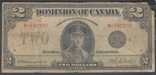 1923 Dominion Of Canada 2 Dollars Bank Note Clark Black Seal