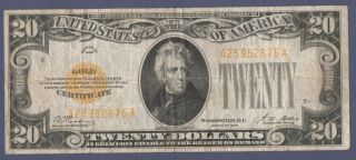 1928 $20 Gold Certificate Gold Seal Circulated,  Fr.  2402,  Note