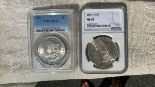 Pcgs - Ngc Graded.  Ms - 63 Morgan Dollars.  1881s & 1890