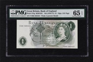 1970 - 77 Great Britain Bank Of England 1 Pound Pick 374g Pmg 65 Epq Gem Unc