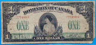 1917 $1 Dominion Of Canada One Dollar Note Princess Patricia T.  C.  Boville