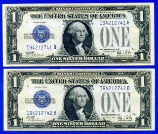 =2 - Consecutive 1928 - B $1 S/c ( (uncirculated))  " Foreign Substance " I94212741,  2