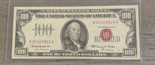 1966 $100 Dollar Bill United States Legal Tender Red Seal Note Currency 4