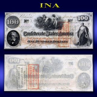 Confederate States Of America 1862 $100 Note T - 41 Civil War Era Choice Crisp Unc