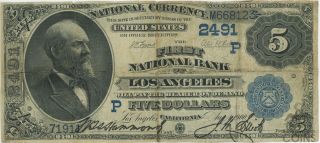 1900 United States $5 National Bank Of Los Angeles Note Charter 2491