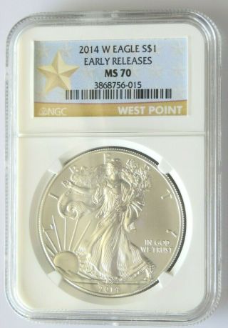 2014 W Burnished Silver Eagle Ngc Ms70 Early Releases Gold Star Label