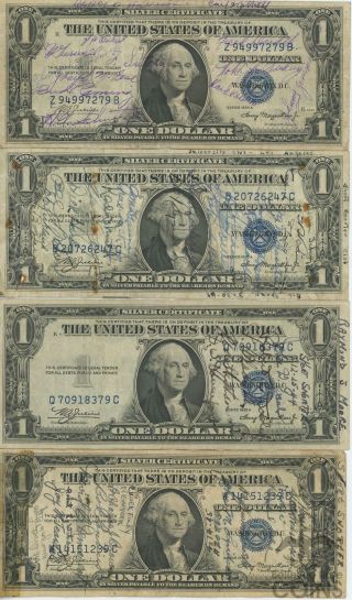 Set Of 4 - 1935a United States $1 Silver Certificate World War Ii Short Snorter