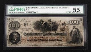 1862 $100 Dollar Confederate States Of America Currency Note Bill Pmg 55 Pf - 17
