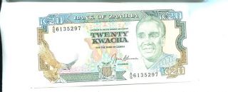Zambia 1989 20 Kwacha Currency Note Cu 2361j