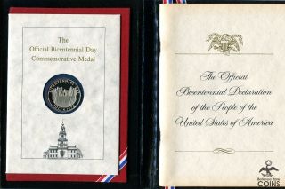 1976 Official Bicentennial Day Sterling Silver Commemorative Proof Medal W/ Book