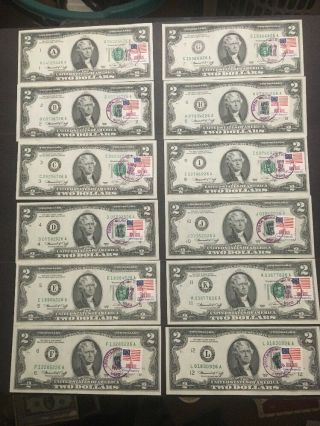 12 1976 $2 Uncirculated First Day Of Issue A Thru L Districts Same Usps Stamp