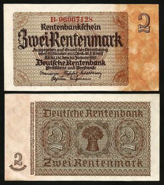 Germany 2 Rentenmark 1937 Unc P.  174b With Seal At Right,  Full Watermark
