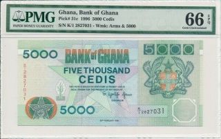 Bank Of Ghana Ghana 5000 Cedis 1996 Pmg 66epq