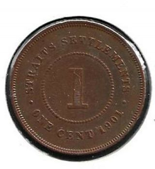 1901 Straits Settlements Large 1 Cent Coin - Book Value $120 3