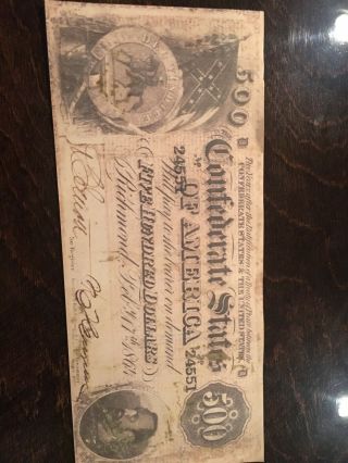 $500 Us Confederate States Of America Note Feb 17th 1864,  Uncertified.