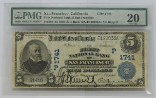 Pmg Very Fine 20 1902 $5 1st National Bank Of San Francisco California Note 087