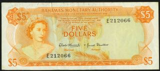 Bahamas Monetary Authority 1968 $5 Five Dollars P - 29a Vf