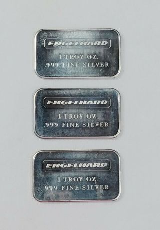 3 X Engelhard 1 Oz.  999 Silver Art Bar Smooth Back 1980
