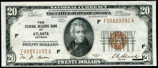 Fr.  1870 - F 1929 $20 Frbn Federal Reserve Bank Note Atlanta,  Ga Uncirculated