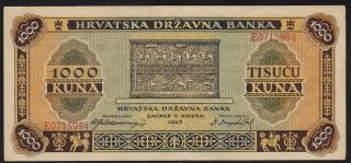 1943 Croatia 1000 Kuna Wwii Ndh Money Banknote German Nazi Occupation P 12 Xf