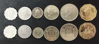 Belize Set 6 Coins 1 5 10 25 50 Cents 1 Dollar 1991 - 2010 Km 114 - 118 Unc