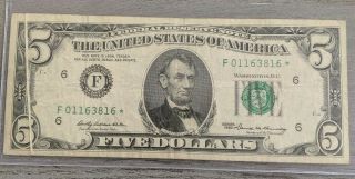 Series 1969 $5 Dollar Star Note Frn Us Papper Money Error Single Gutter Fold W6