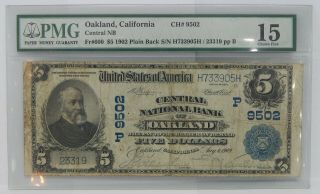 Pmg Choice Fine 15 1902 $5 Central National Bank Of Oakland California Note 086