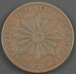 1857 D Uruguay Twenty 20 Centesimos Foreign World Coin