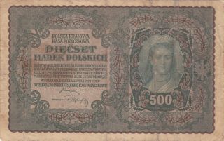 500 Marka Vg Banknote From Poland 1919 Pick - 28