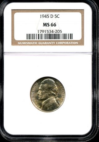 1945 - D 5c Jefferson Silver War Nickel Ms 66 Ngc 1791534 - 205