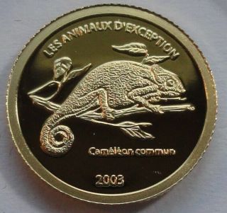 Congo 20 Francs 2003 1/25 Oz Gold Proof Animal Protection Chameleon